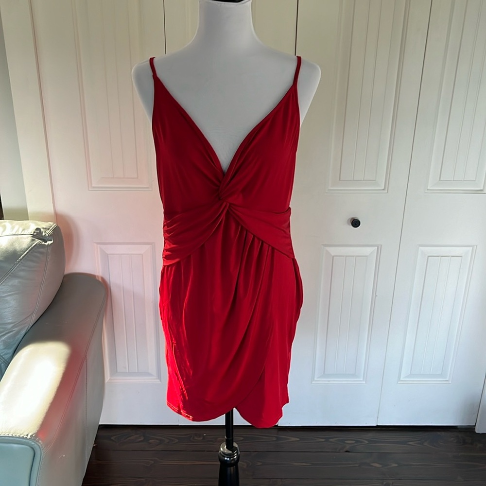 YOINS Plus Size Deep V Neck Red Mini Party Dress